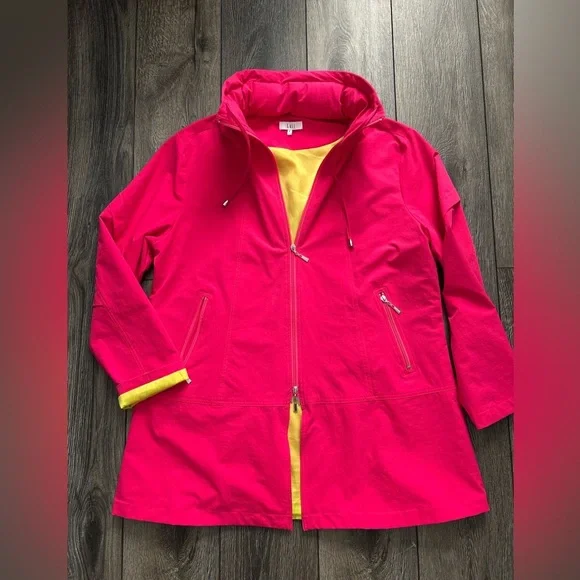 Luii for Anthropologie Fuchsia Travel Hooded Jacket Yellow Lining Size L NWOT - Picture 9 of 15